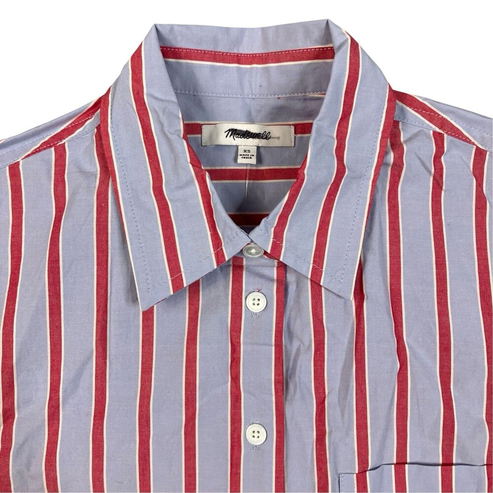 Madewell Button Down Easy Shirt Womens XS Red Stripe Cotton Poplin Preppy NZ421